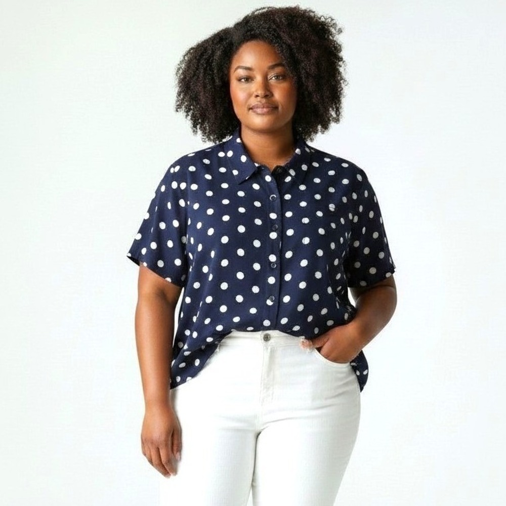 Drapers & Damons Navy White Polka Dot Short Sleeve Shirt Size 2X